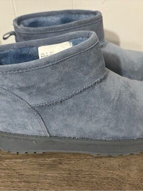 Cozy Blue Slip-On Suede Booties